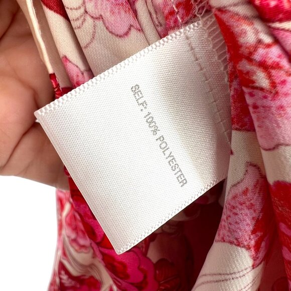 Rose + Olive Floral Smocked Puff Sleeve Blouse Red Pink Ivory Size Large - Picture 9 of 12